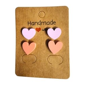 Peachy Heartstack Glow Acrylic Stud Earrings - 2 Pair